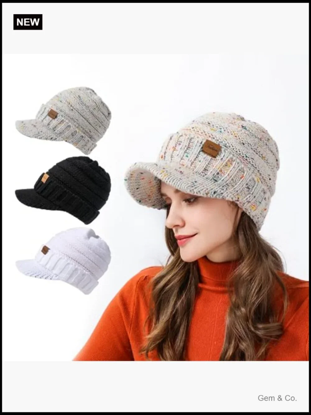 Women's Knit Beanie Hat with Visor - Warm Stretch Winter Hat